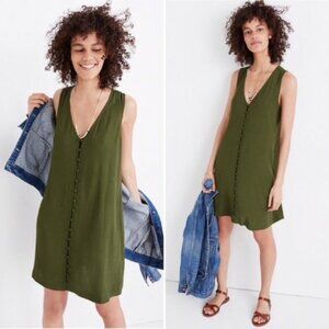 Madewell Olive Green Button Front Shift Dress
